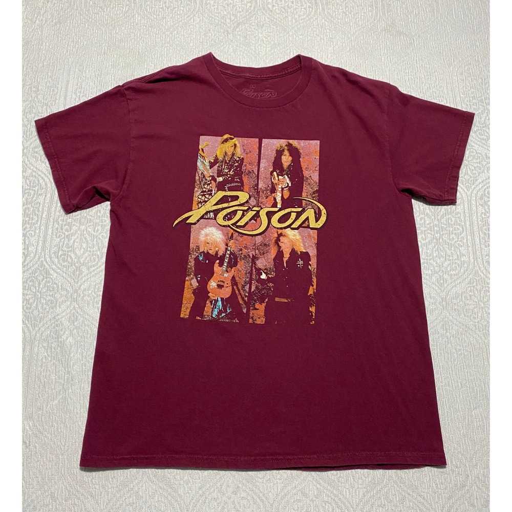 Poison Band T Shirt Mens L Maroon Red Rock‎ Metal Graphic Tee 2022 Glam Metal